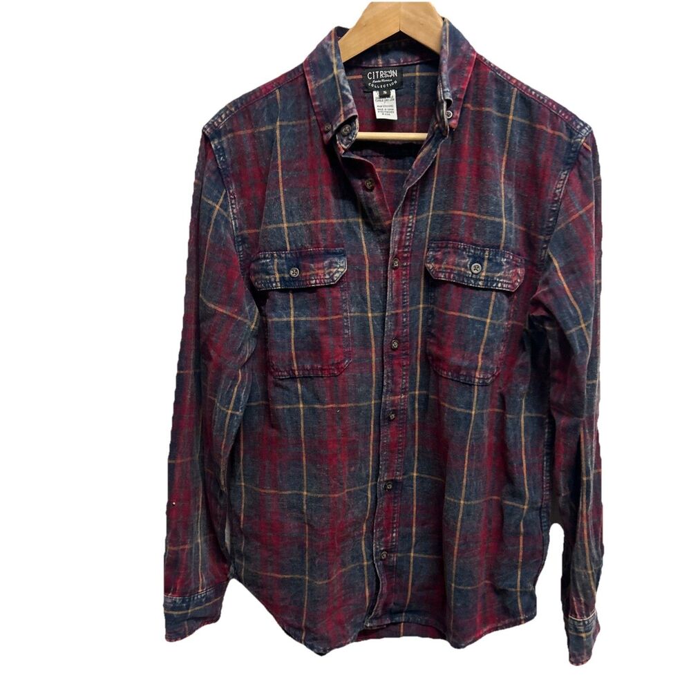 Citron Santa Monica Womens Small Flannel Shirt Plaid Boho Country Red Blue